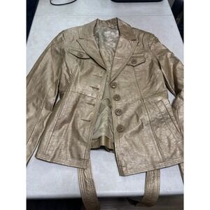 Big Chill Vintage Faux Imitation‎ Leather Jacket Women's Size Medium Gold